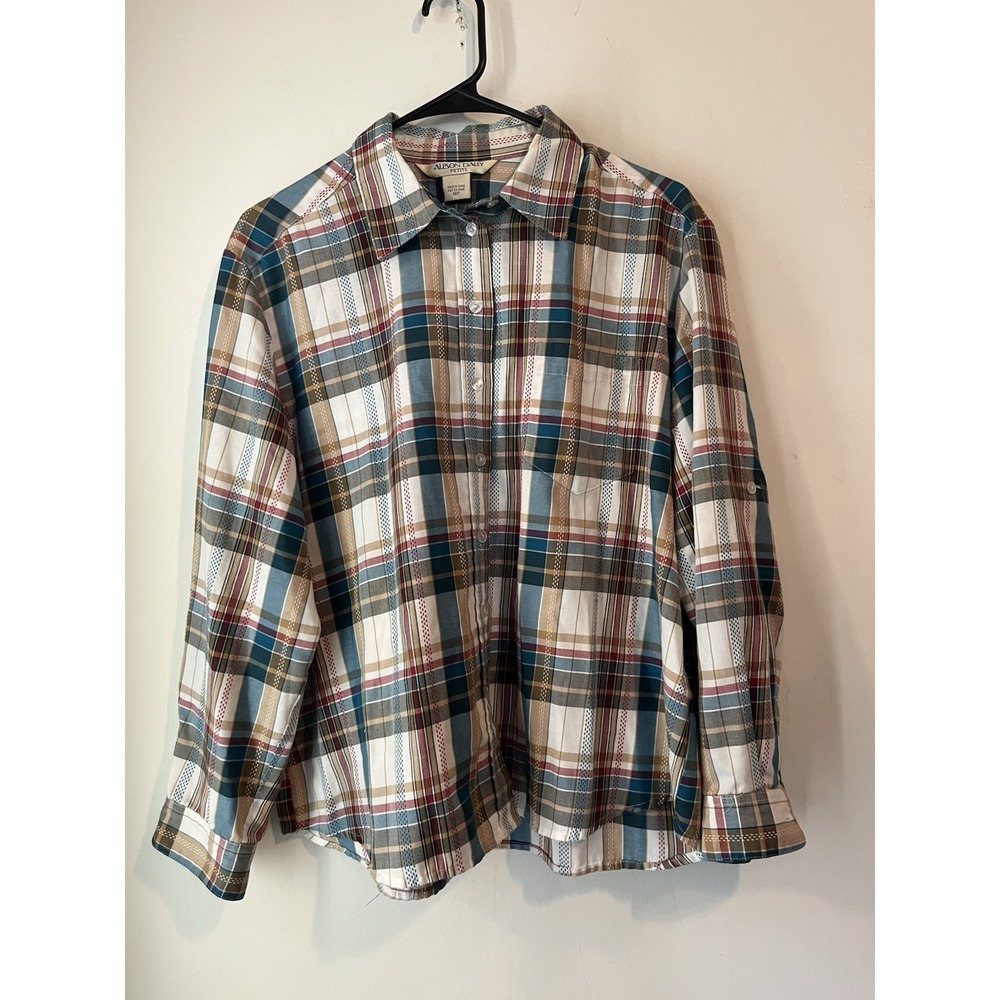 Vintage Allison Daley Womans Western Flannel Button Down Size 16 Petite Soft